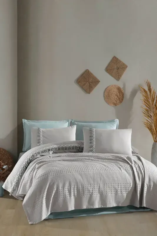 Boutique Double Tasselled Pique Set Bohamline-Gray - 2