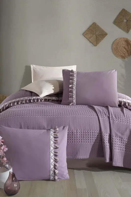 Boutique Double Tasselled Pique Set Bohamline-Lilac - 3