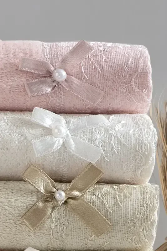 Bow 30x50cm 6 Pieces Soft Shiny Hand Towel - 3