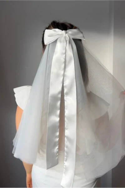 Bow Bridal Veil Bridal Cap Velet Bridal Cap, Wedding Hat Velet - BRIDE GLIM (1)