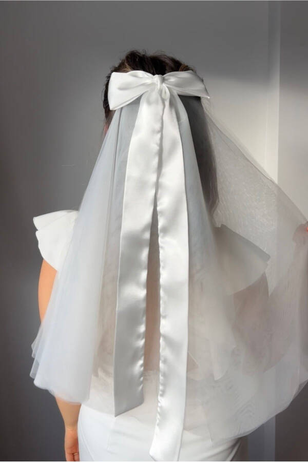 Bow Bridal Veil Bridal Cap Velet Bridal Cap, Wedding Hat Velet - 2