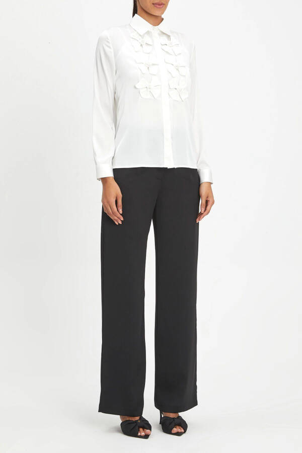 Bow Detail Ecru Satin Shirt 40112 - 1