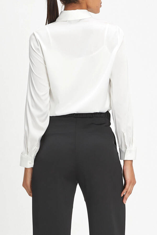 Bow Detail Ecru Satin Shirt 40112 - 2