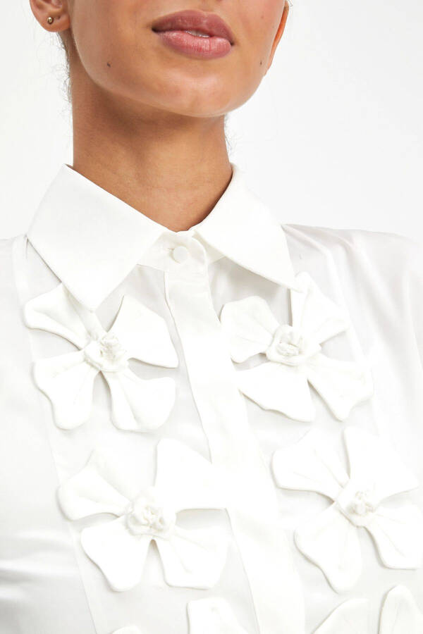 Bow Detail Ecru Satin Shirt 40112 - 3