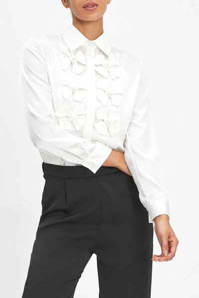 Bow Detail Ecru Satin Shirt 40112 - 4