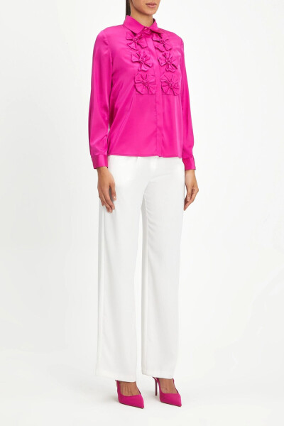 Bow Detail Fuchsia Satin Blouse 40112 - 1
