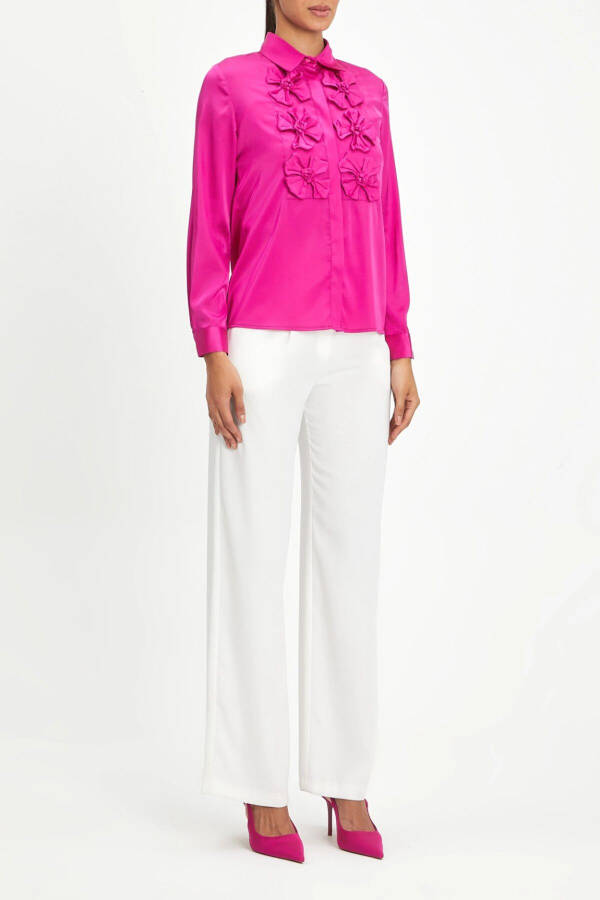 Bow Detail Fuchsia Satin Blouse 40112 - 1