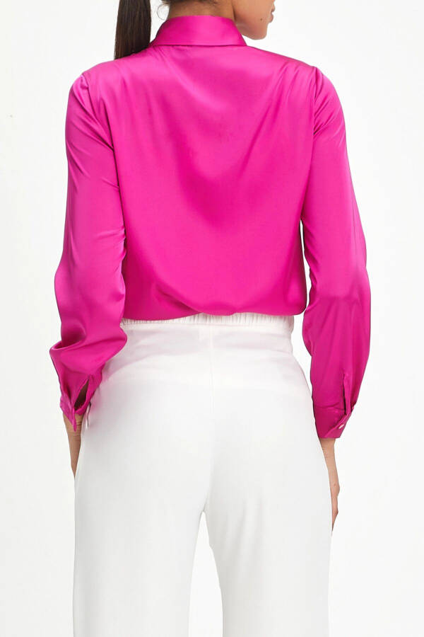Bow Detail Fuchsia Satin Blouse 40112 - 2