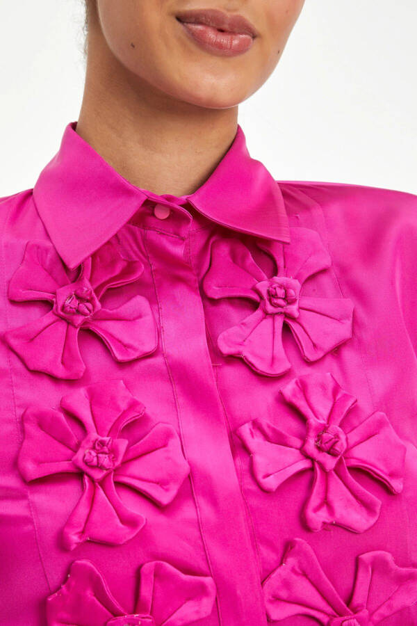 Bow Detail Fuchsia Satin Blouse 40112 - 3