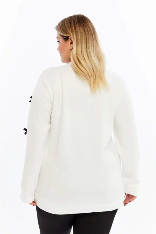 Bow Detail Plus Size Sweatshirt Ecru - 7