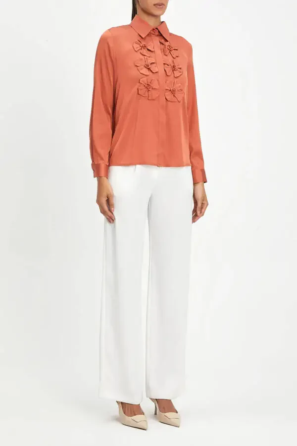 Bow Detail Terracotta Satin Shirt 40112 - 1
