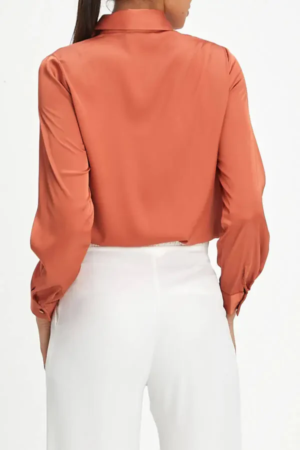 Bow Detail Terracotta Satin Shirt 40112 - 2
