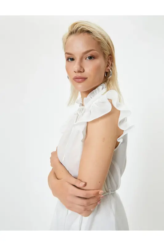 Bow Detailed Blouse Ruffled Short Sleeved - KOTON