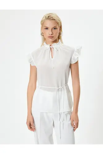 Bow Detailed Blouse Ruffled Short Sleeved - 3