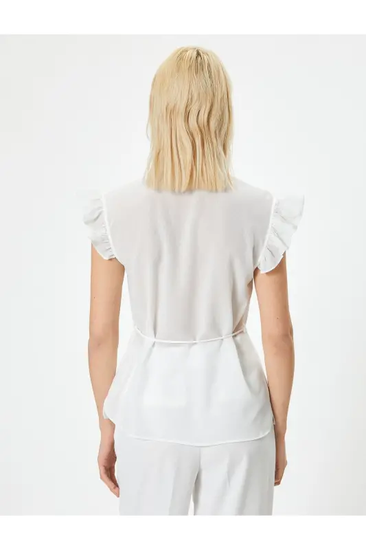 Bow Detailed Blouse Ruffled Short Sleeved - 4