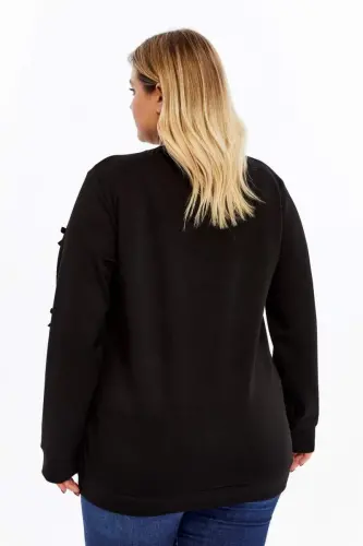 Bow Detailed Plus Size Sweatshirt Black - 4