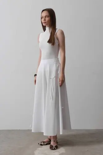 Bow Flared Skirt - White - BÜYÜKBEDENIZ (1)