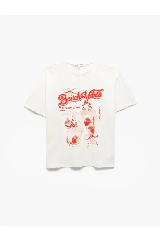 Bow Fruit Print Crew Neck Short Sleeve Oversize T-Shirt - 1