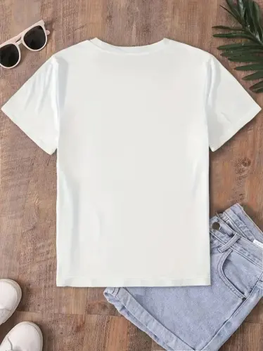 Bow Printed Oversize Crew Neck T-shirt - White - 3