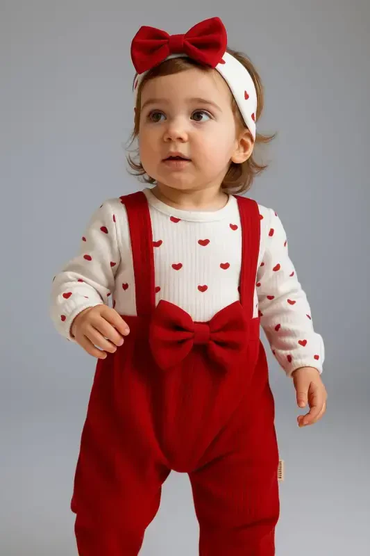 Bowknot Heart Beanie Baby Girl Romper - 1