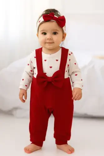 Bowknot Heart Beanie Baby Girl Romper - 3