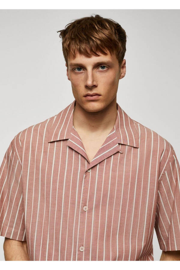 Bowling Collar 100% Cotton Striped Shirt - 7
