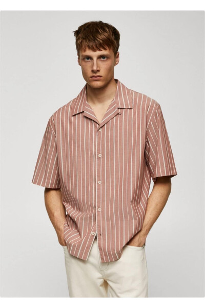 Bowling Collar 100% Cotton Striped Shirt - MANGO MAN