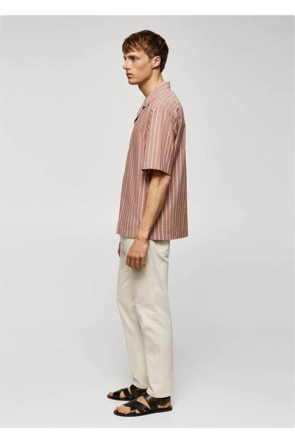 Bowling Collar 100% Cotton Striped Shirt - 5