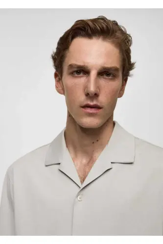 Bowling Collar Cotton Shirt-Gray - 3