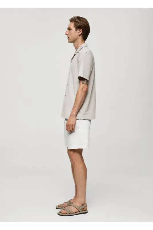 Bowling Collar Cotton Shirt-Gray - 5