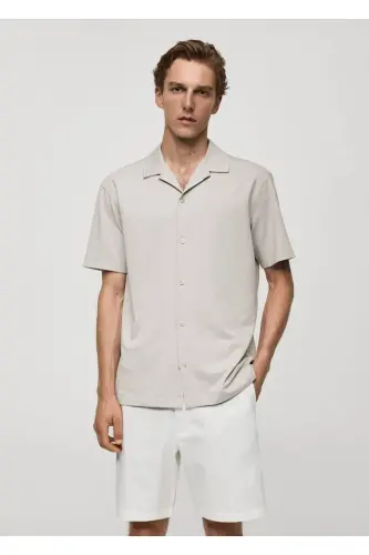 Bowling Collar Cotton Shirt-Gray - 7