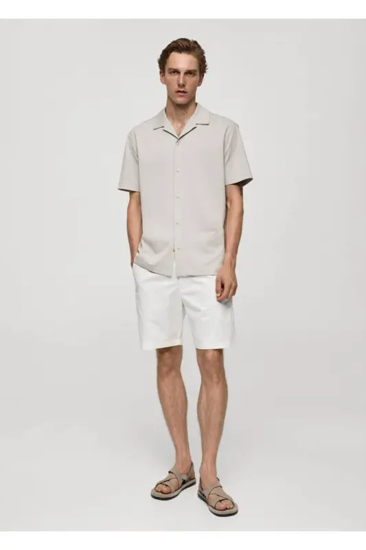 Bowling Collar Cotton Shirt-Gray - 8