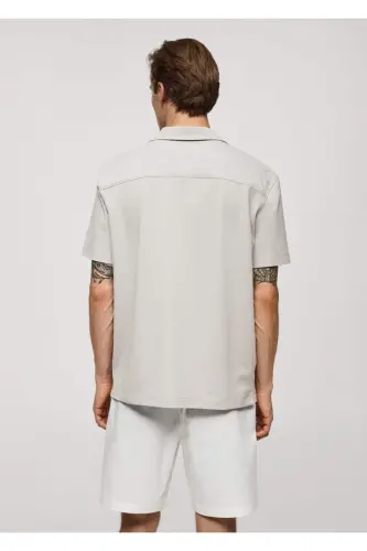 Bowling Collar Cotton Shirt-Gray - 2