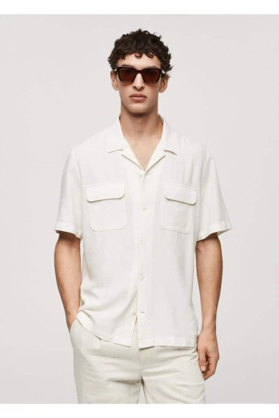 Bowling collar pocket linen shirt - MANGO MAN