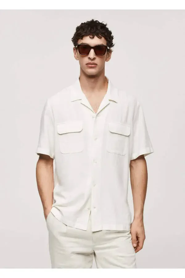 Bowling collar pocket linen shirt - 1