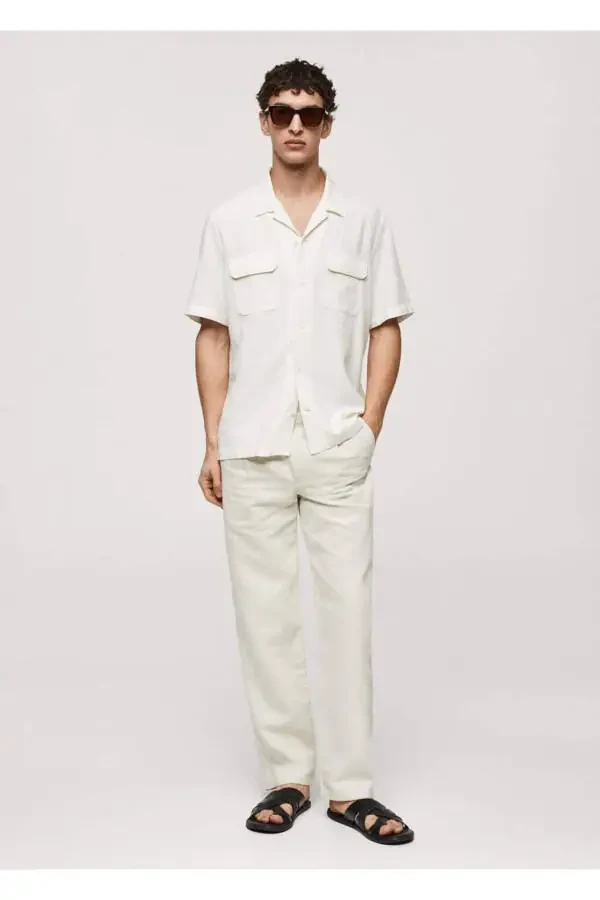 Bowling collar pocket linen shirt - 2