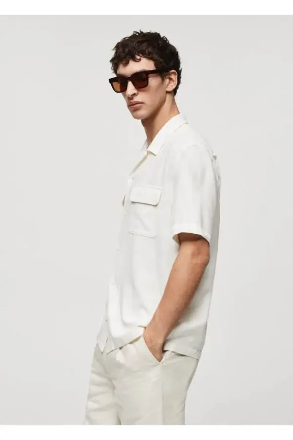 Bowling collar pocket linen shirt - 7