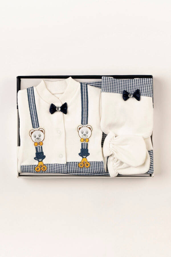 (BOXED) Newborn Clothes Bow Tie Navy Blue Baby Clothes 5 Piece Hospital Discharge Romper Set - 1