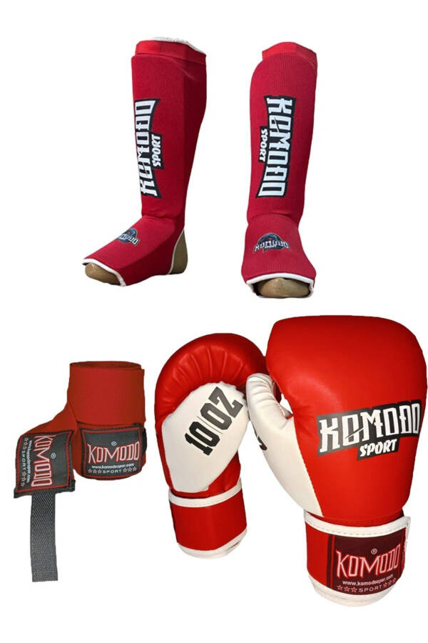 Boxing Gloves 12 oz/Bandages 3.5 Meter /Elastic Kickboxing Shin and Foot Guards Set - 1