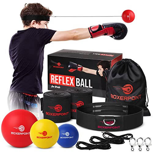 Boxing Reflex Ball for Adults and Kids - React Reflex Balls on String with Headband, Carry Bag and Hand Wraps - Improve Hand Eye Coordination, Punching Speed, Fight Reaction - 1