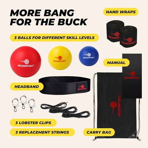 Boxing Reflex Ball for Adults and Kids - React Reflex Balls on String with Headband, Carry Bag and Hand Wraps - Improve Hand Eye Coordination, Punching Speed, Fight Reaction - 4