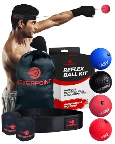 Boxing Reflex Ball for Adults and Kids - React Reflex Balls on String with Headband, Carry Bag and Hand Wraps - Improve Hand Eye Coordination, Punching Speed, Fight Reaction - 2