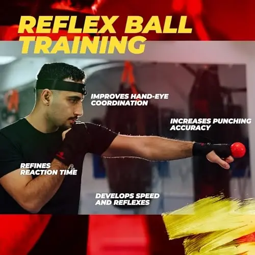 Boxing Reflex Ball for Adults and Kids - React Reflex Balls on String with Headband, Carry Bag and Hand Wraps - Improve Hand Eye Coordination, Punching Speed, Fight Reaction - 4