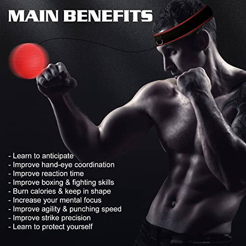 Boxing Reflex Ball Headband Set - Includes 4 Different Balls and 2 Adjustable Headbands for Beginner Proficiency Improvement, Great Boxing Equipment - 10