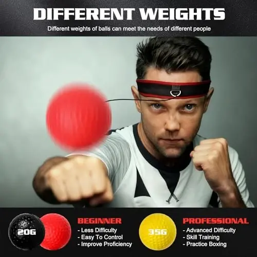 Boxing Reflex Ball Headband Set - Includes 4 Different Balls and 2 Adjustable Headbands for Beginner Proficiency Improvement, Great Boxing Equipment - 1