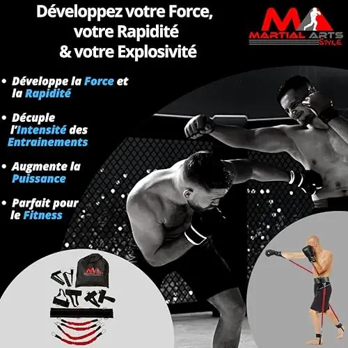 Boxing Resistance Bands for MMA Martial Arts Resistance Training at Home for Punches/Kicks, 150lbs Exercise Bands Full Body Fitness Workout to Enhance Explosive Power/Speed/Agility - 3