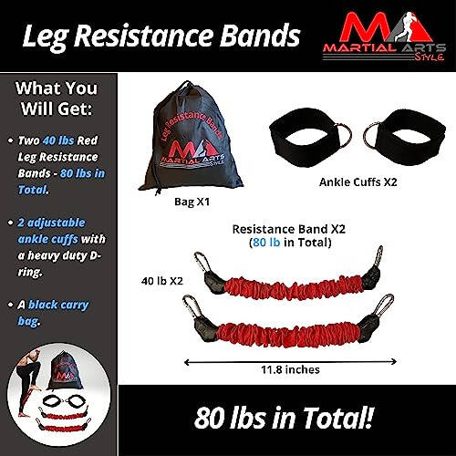 Boxing Resistance Bands for MMA Martial Arts Resistance Training at Home for Punches/Kicks, 150lbs Exercise Bands Full Body Fitness Workout to Enhance Explosive Power/Speed/Agility - 2