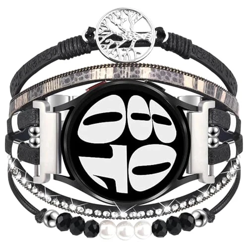 Бохо кожаный браслет для Samsung Galaxy Watch 7/6/5/4 Band 40mm 44mm Женский, 20mm ручной работы многослойные бусины ремешки для часов 6 Classic 43mm/Watch 5 Pro/Watch4 Classic 42mm/Galaxy Active 2 - ORATYFAN