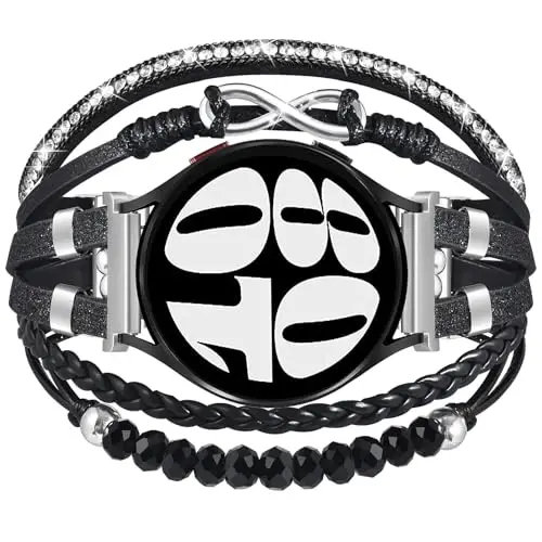 Бохо кожаный браслет для Samsung Galaxy Watch 8/7/6/5/4 Band 40mm 44mm Женщины, 20mm ручной работы многослойные браслеты для Watch 8 6 Classic 43mm/Watch 5 Pro/Watch4 Classic 42mm/Galaxy Active 2 - 1