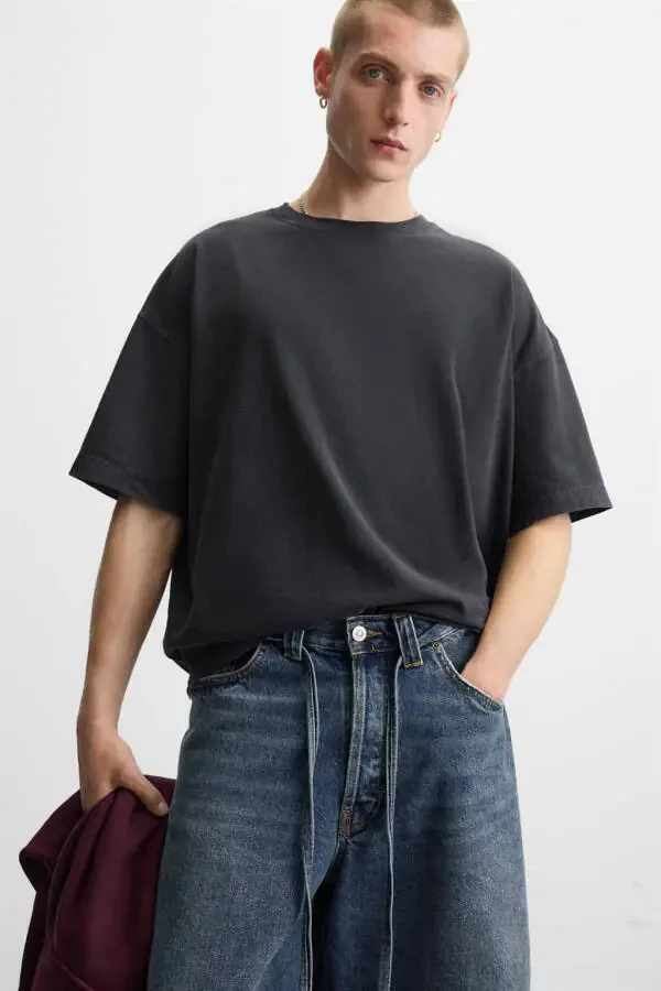 BASIC YIKANMIŞ OVERSIZE TİŞÖRT-Antrasit grisi - 4